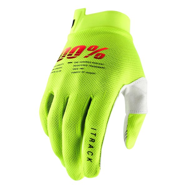 100%® - Itrack V2 Men's Gloves (Small, Fluo Yellow)