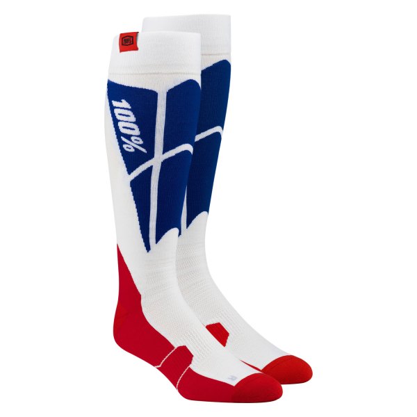 100%® - Hi Side Performance Socks (Small/Medium, White/Blue)