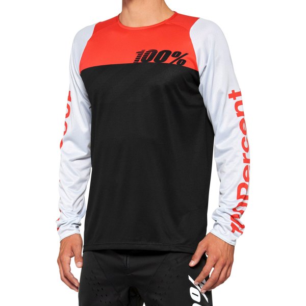 100%® - R-Core Men's Long Sleeve Jersey (Medium, Black/Red)