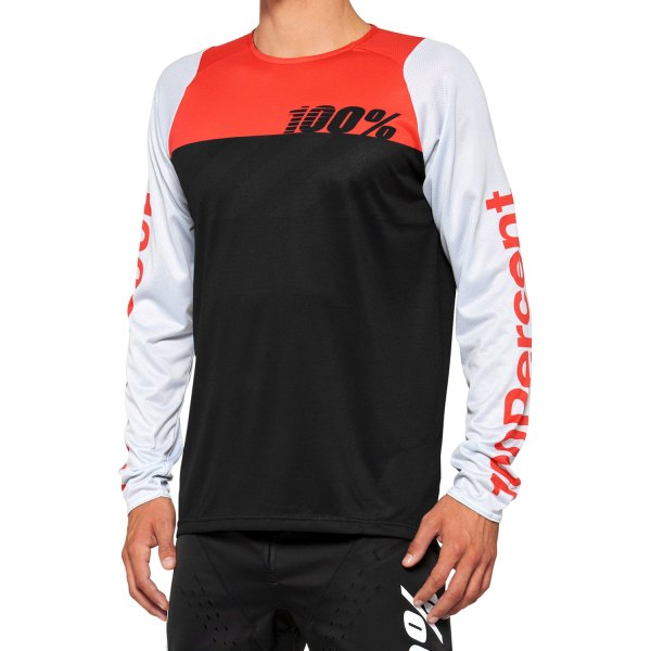 100%® - R-Core Men's Long Sleeve Jersey (Large, Black/Red)