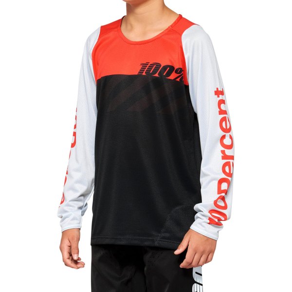 100%® - R-Core Youth Long Sleeve Jersey (Small, Black/Red)