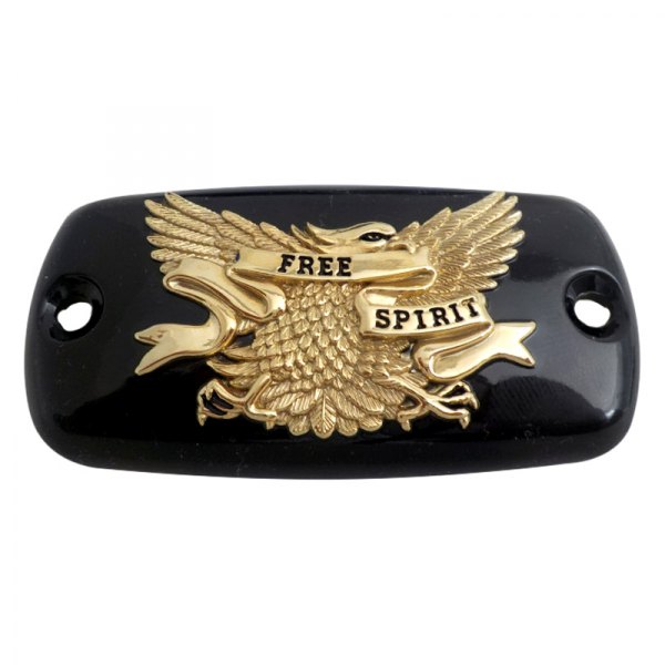 Add On Accessories® - Gloss Black Master Cylinder Cover with Gold Eagle Free Spirit