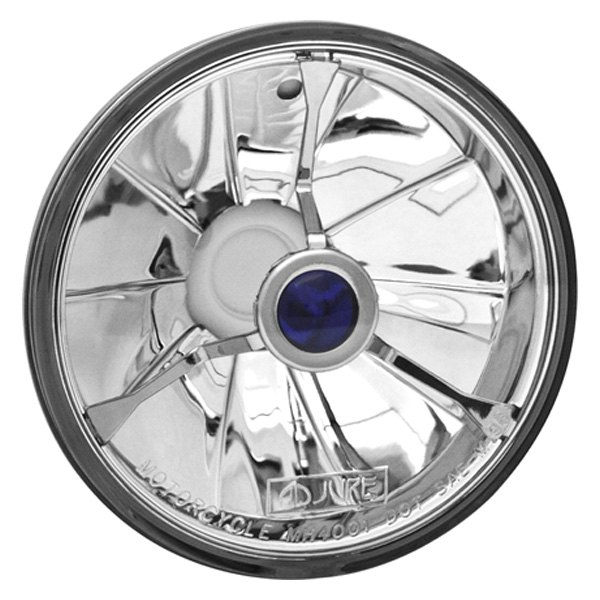 Adjure® - 4 1/2" Round French Style Raised Flame Pie Cut Trillient Chrome Crystal Headlight with Blue Dot