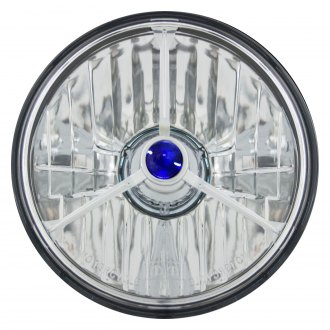Harley or Custom Flamed Headlight with Blue Dot Lamp 5.75 inch 7 inche