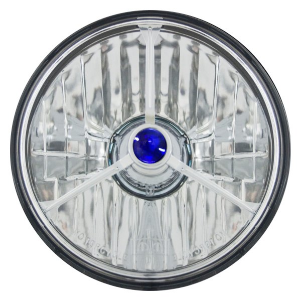 Adjure® - 5 3/4" Round Raised Flame Diamond Cut Chrome Crystal Headlight with Blue Dot