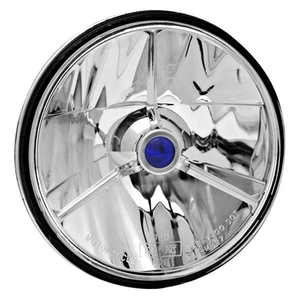 Adjure® - 5 3/4" Round Raised Flame Wave Cut Chrome Crystal Headlight with Blue Dot