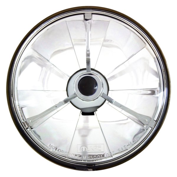Adjure® - 5 3/4" Round Raised Flame Visor Style Pie Cut Chrome Crystal Headlight with Black Dot