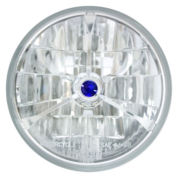 Adjure® - 7" Round Raised Flame Diamond Cut Chrome Crystal Headlight with Blue Dot