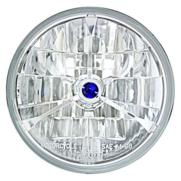 Adjure® - 7" Round Cruiser Style Diamond Cut Chrome Crystal Headlight with Blue Dot