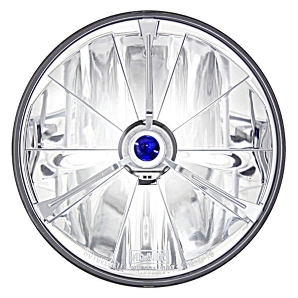 Adjure® - 7" Round Cruiser Style Pie Cut Chrome Crystal Headlight with Blue Dot