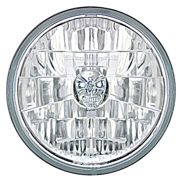 Adjure® - 7" Round Cruiser Style Diamont Cut Chrome Crystal Headlight with Skull