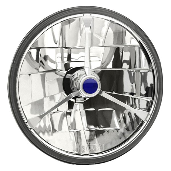 Adjure® - 7" Round Diamond Cut Trillient Tri Bar Chrome Crystal Headlight with Blue Dot