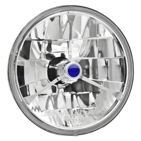Adjure® - 7" Round Diamond Cut Trillient Chrome Crystal Headlight with Blue dot