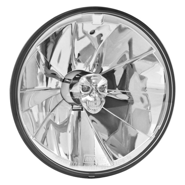 Adjure® - 7" Round Pie Cut "Ice" Chrome Crystal Headlight with Skull