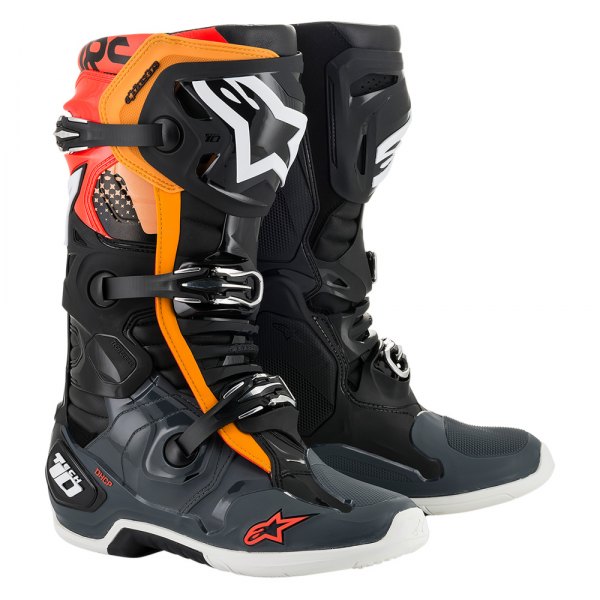 Alpinestars® - Tech 10 Men's Boots (US 10, Black/Gray/Orange/Fluo Red)