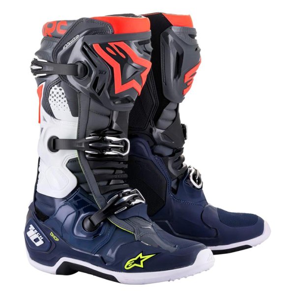 Alpinestars® - Tech 10 Men's Boots (US 10, Dark Gray/Dark Blue/Fluo Red)