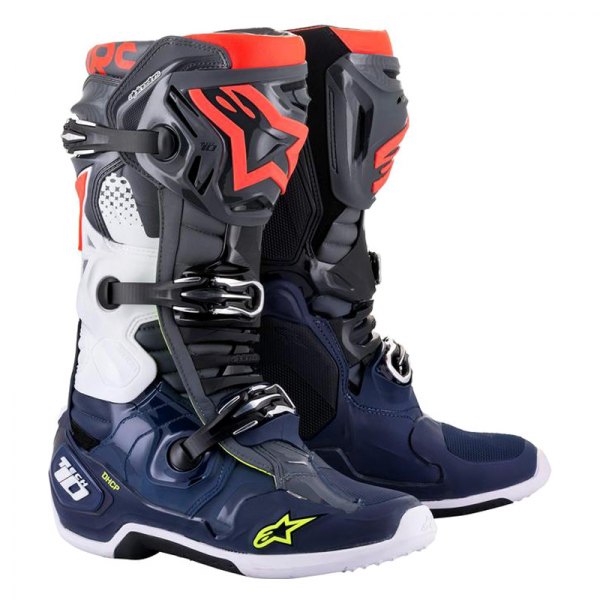 Alpinestars® - Tech 10 Men's Boots (US 12, Dark Gray/Dark Blue/Fluo Red)
