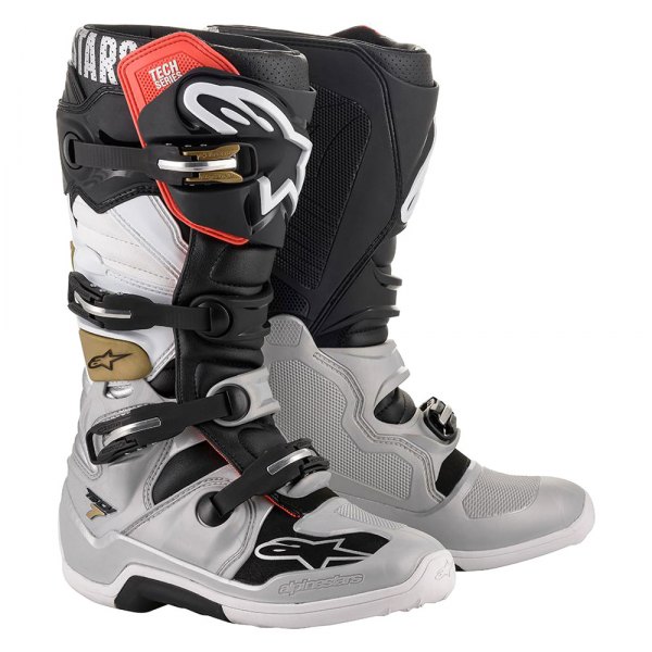 Alpinestars® - Tech 7 Men's Boots (US 13, Black/Silver/White/Gold)