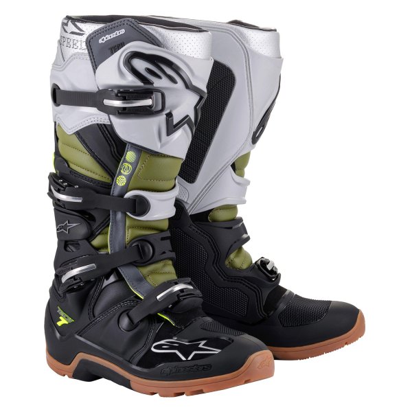 Alpinestars® - Tech 7 Enduro Men's Boots (US 10, Black/Silver/Military Green)