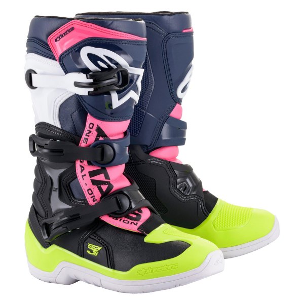 Alpinestars® - Tech 3S Kid's Boots (10, Black/Dark Blue/Fluo Pink)