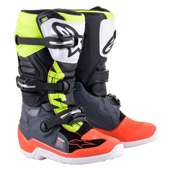 Alpinestars® - Tech 7S Boots (US 02, Dark Gray/Red Fluo/Fluo Yellow)