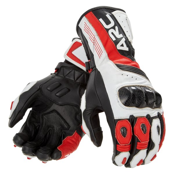 ARC Moto Gear® - Redline Men's Leather Gloves (Medium, Black/Red/White)