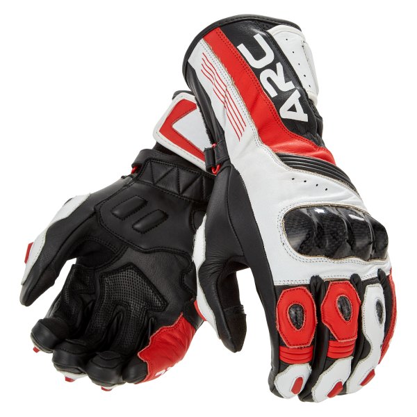 ARC Moto Gear® - Redline Men's Leather Gloves (Small, Black/Red/White)
