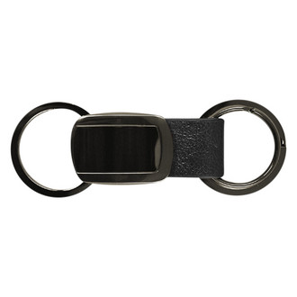 Autogold® - Blank Logo Gun Metal Leather Tri-Ring Key Fob