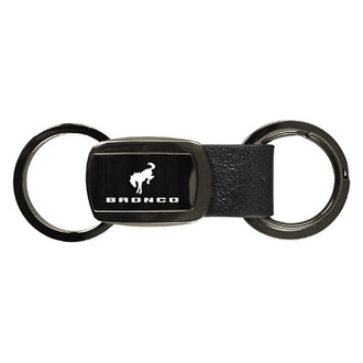 Autogold® - Bronco 2020 Logo Gun Metal Leather Tri-Ring Key Fob