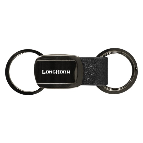 Autogold® - Longhorn Logo Gun Metal Leather Double Valet Key Chain