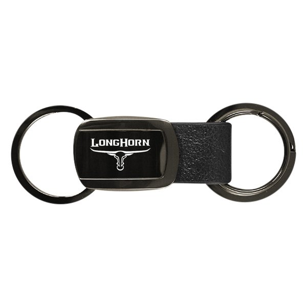 Autogold® - Longhorn Skull Logo Gun Metal Leather Double Valet Key Chain