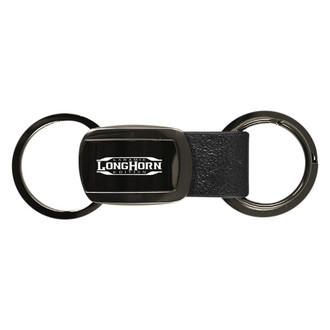 Autogold® - Longhorn Laramie Logo Gun Metal Leather Double Valet Key Chain