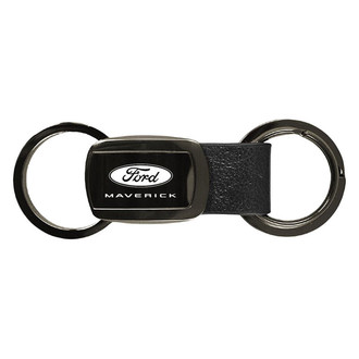 Autogold® - Maverick 2022 Logo Gun Metal Leather Tri-Ring Key Fob