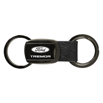 Autogold® - Tremor Logo Gun Metal Leather Tri-Ring Key Fob