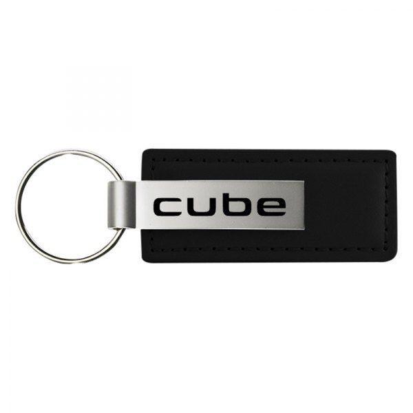 Autogold® - Cube Logo Black Leather Key Chain