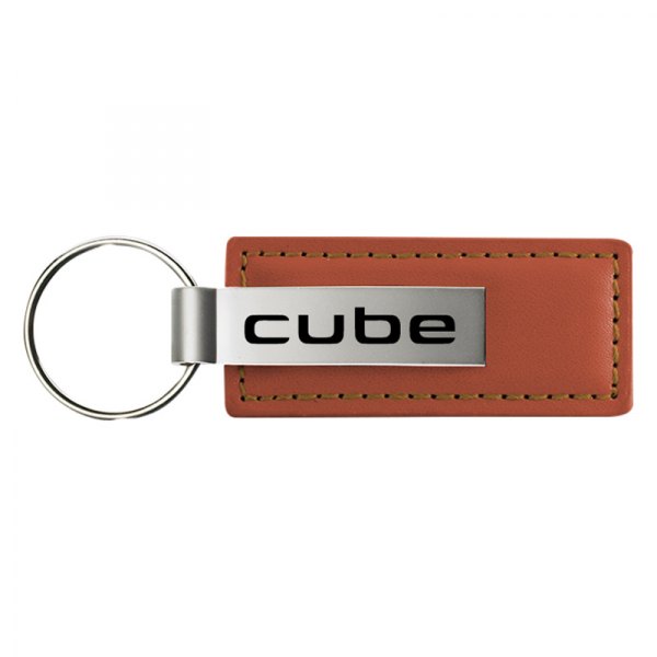 Autogold® - Cube Logo Brown Leather Key Chain