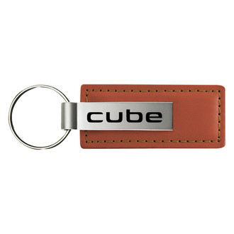 Autogold® - Cube Logo Brown Leather Key Chain