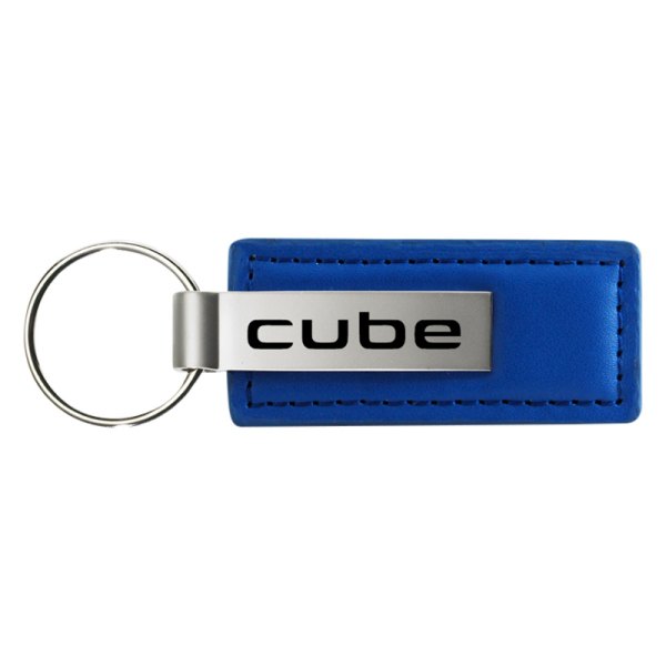 Autogold® - Cube Logo Blue Leather Key Chain