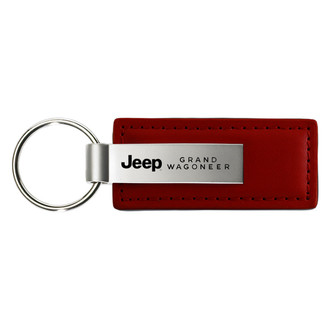 Autogold® - Grand Wagoneer Logo Burgundy Leather Key Chain