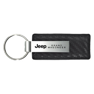 Autogold® - Grand Wagoneer Logo Black Carbon Fiber Leather Key Chain