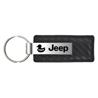 Autogold® - Jeep Duck Logo Black Carbon Fiber Leather Key Chain