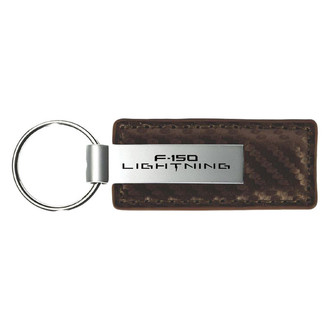 Autogold® - F-150 Lightning Logo Taupe Carbon Fiber Leather Key Chain