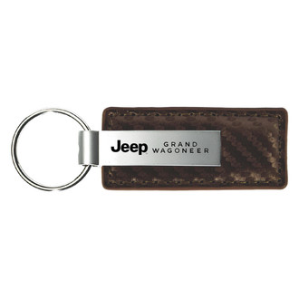 Autogold® - Grand Wagoneer Logo Taupe Carbon Fiber Leather Key Chain