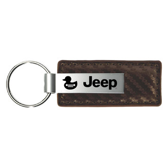 Autogold® - Jeep Duck Logo Taupe Carbon Fiber Leather Key Chain