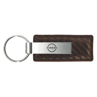Autogold® - Nissan Logo Taupe Carbon Fiber Leather Key Chain
