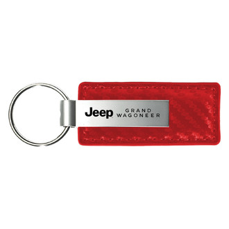 Autogold® - Grand Wagoneer Logo Red Carbon Fiber Leather Key Chain