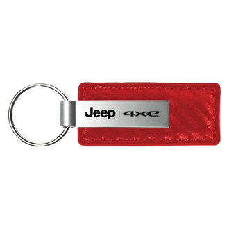 Autogold® - Jeep 4xe Logo Red Carbon Fiber Leather Key Chain