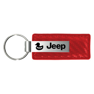 Autogold® - Jeep Duck Logo Red Carbon Fiber Leather Key Chain