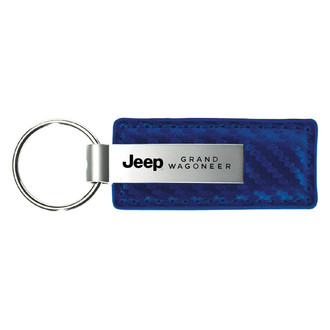 Autogold® - Grand Wagoneer Logo Blue Carbon Fiber Leather Key Chain