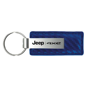 Autogold® - Jeep 4xe Logo Blue Carbon Fiber Leather Key Chain
